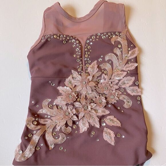 Five 5 Dance costume solo mauve mesh leotard custom rhinestone YXL XLC child - Picture 4 of 14